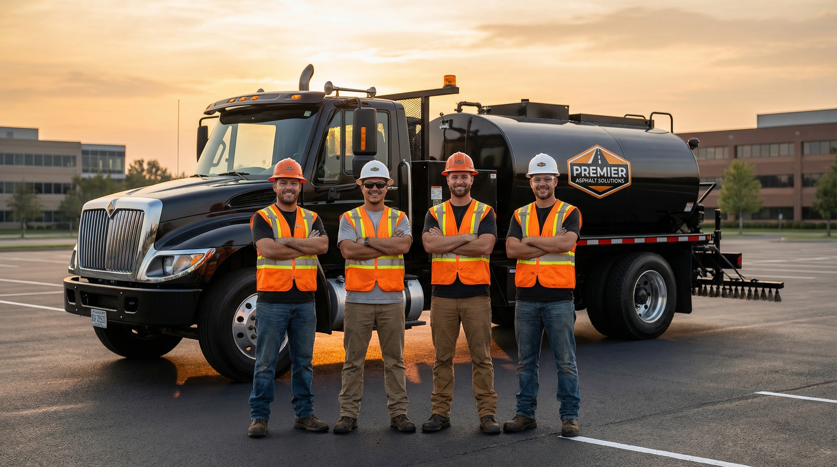 Dr. Sealcoat professional asphalt crew standing in front of equipment
